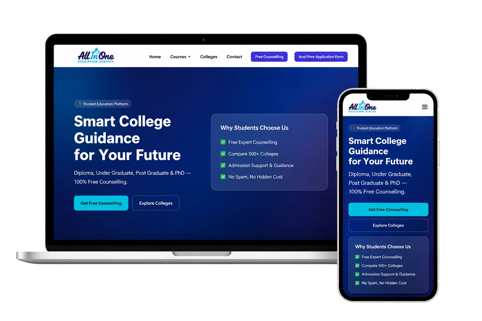 Admission Landing web design and development project