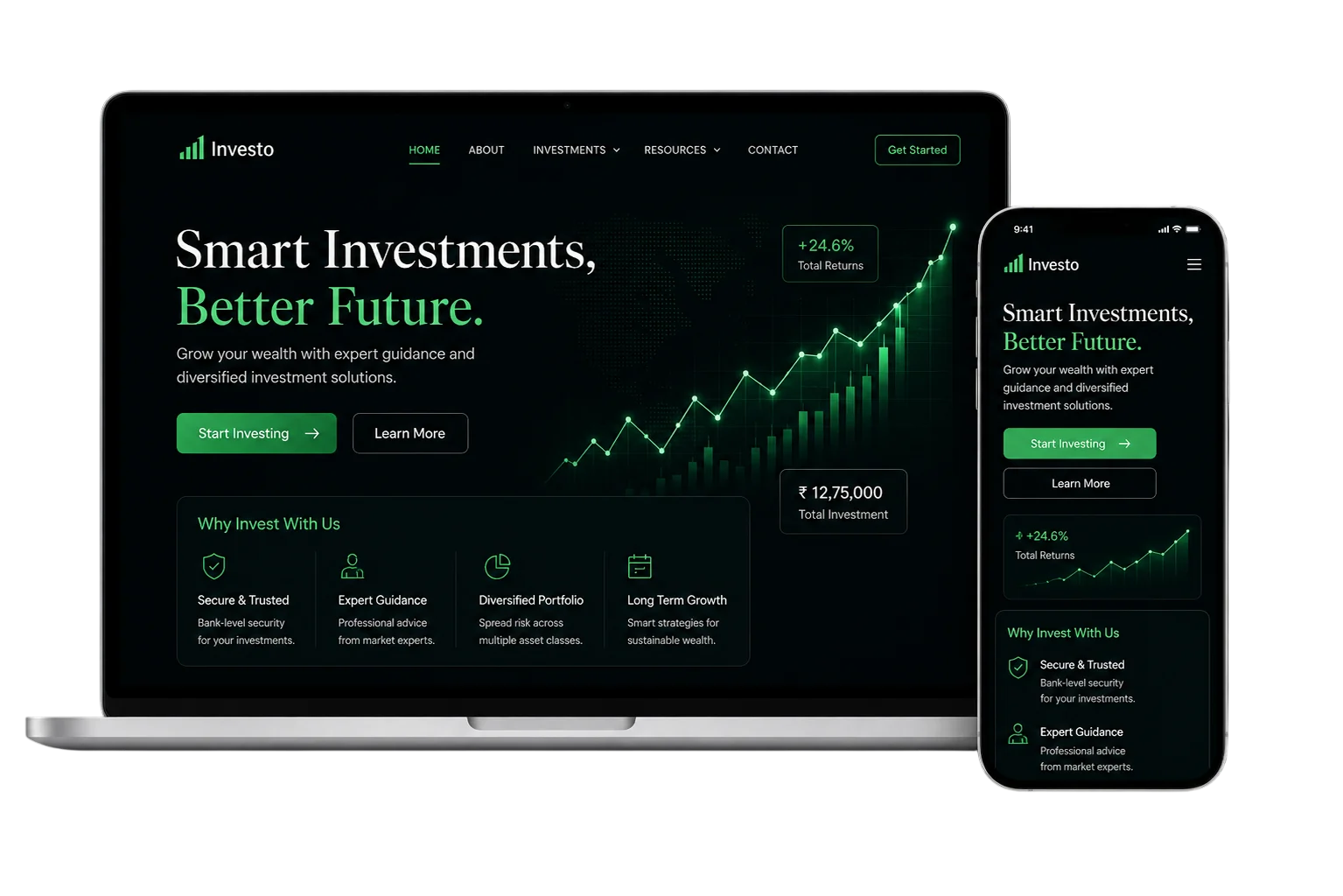 Investment Dashboard web design and development project